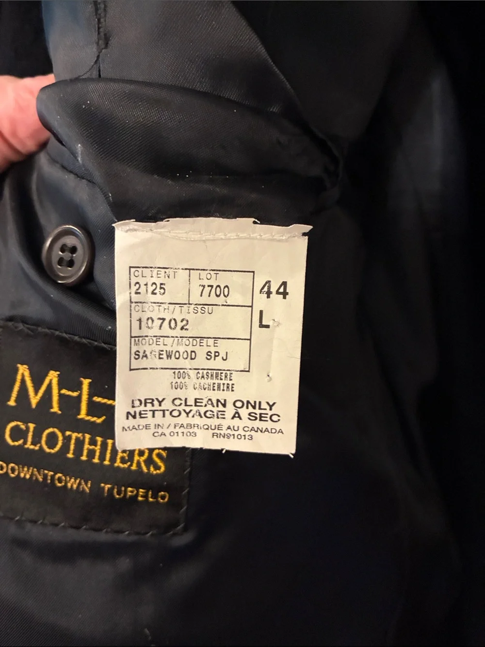 Jack Victor Prossimo Sagewood Sport Jacket in 100% Loro Piana Cashmere Navy 44L